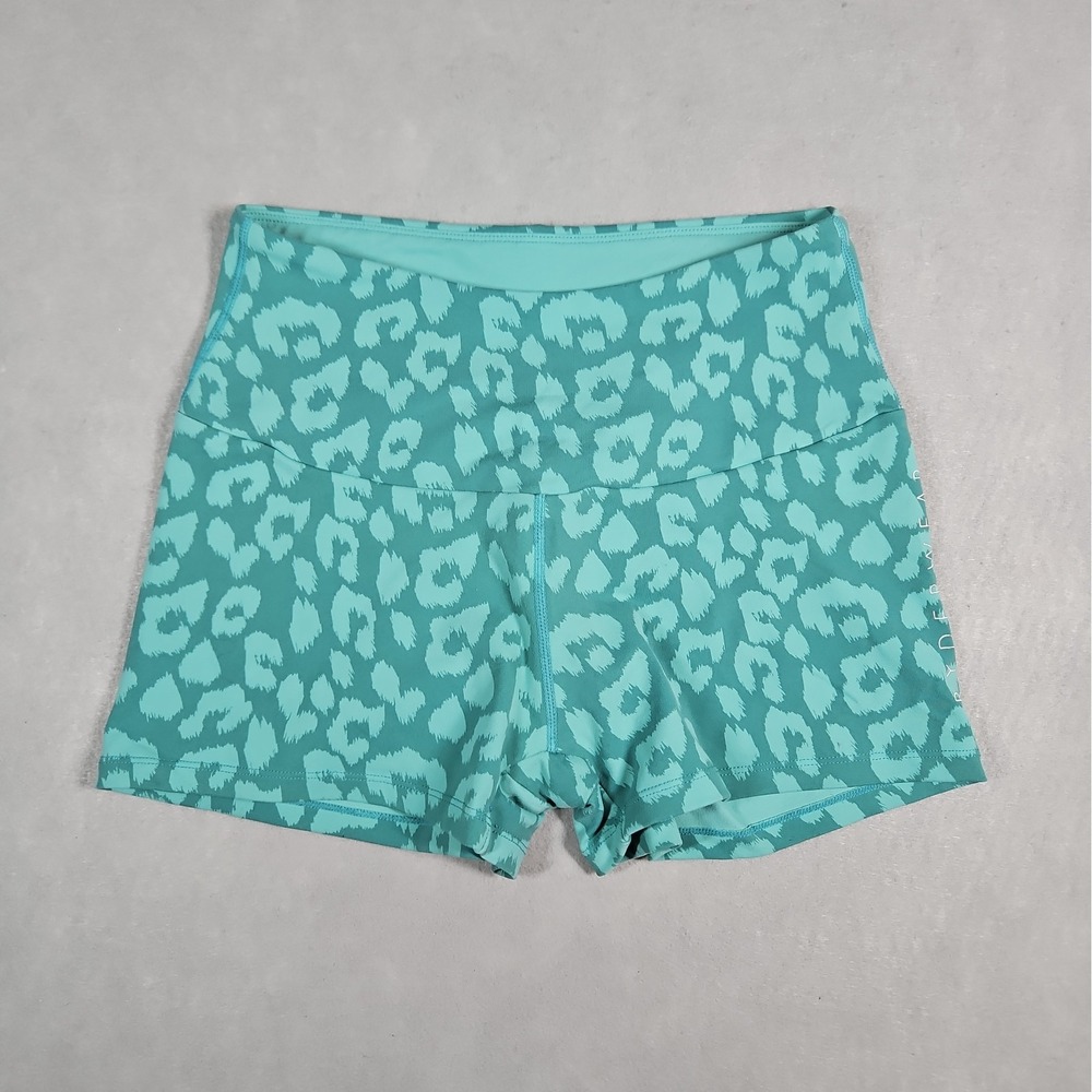Ryderwear Womens Teal Leopard Print Scrunch Butt Athletic Gym Shorts Size Medium
